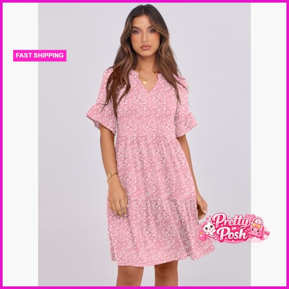 Polyester Elastane V Neck Ruffle Sleeve A Line Mi… - image 2